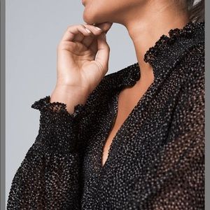 WHBM Flocked Dot Blouson V Neck Dress NWOT